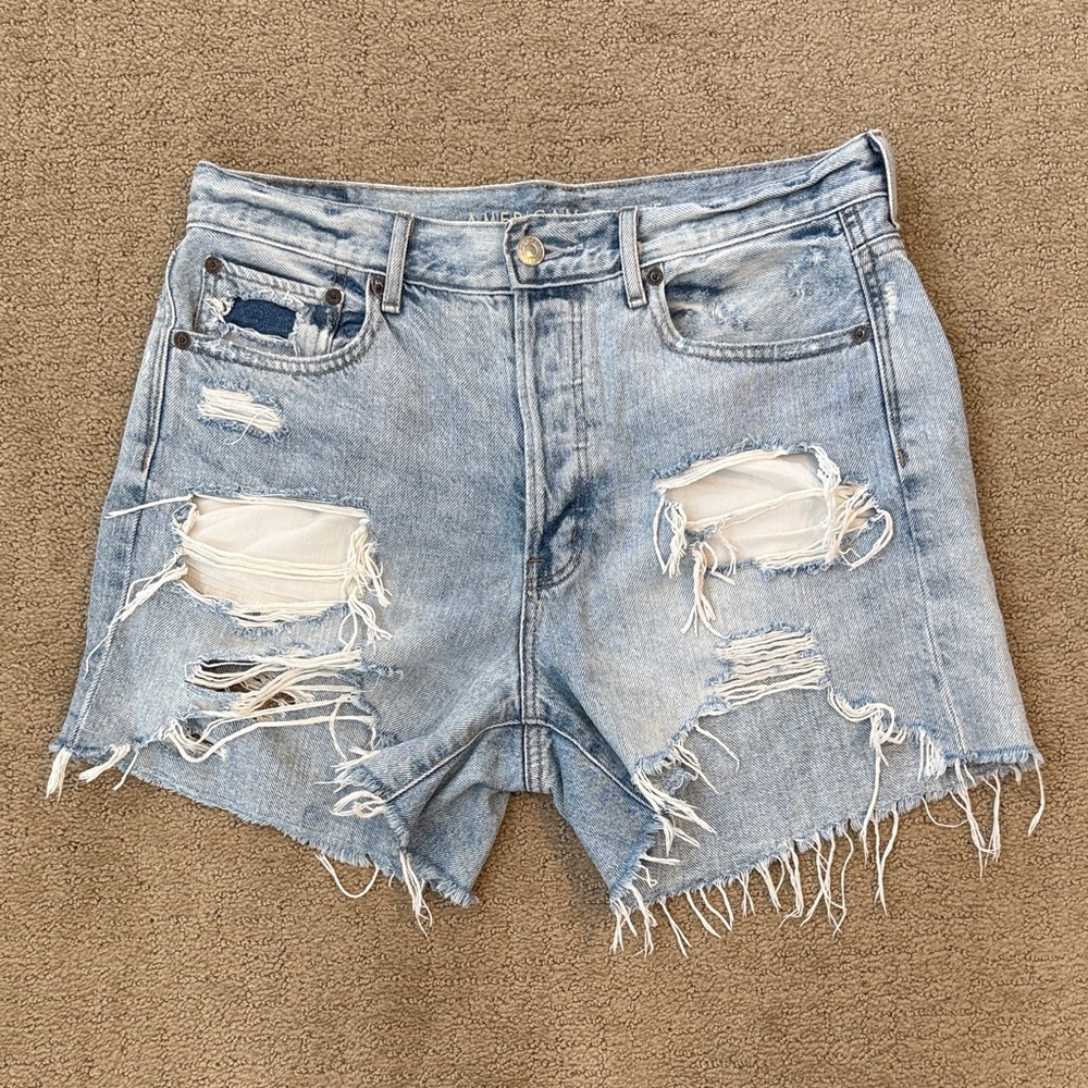 American Eagle Outfitters Light Blue Distressed Denim Cutoff Shorts